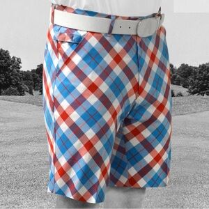 Men's Athletic Plaid Golf Shorts in Blue & Red